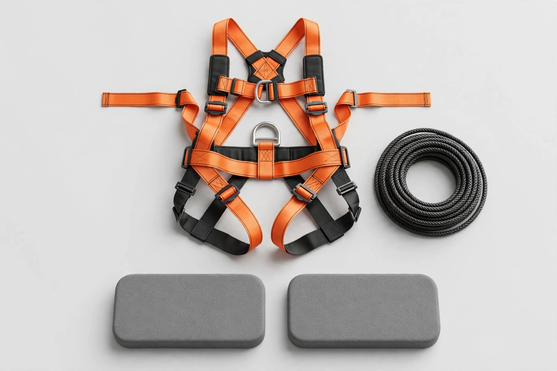 Illustration of a roof safety kit with harness and foam pads